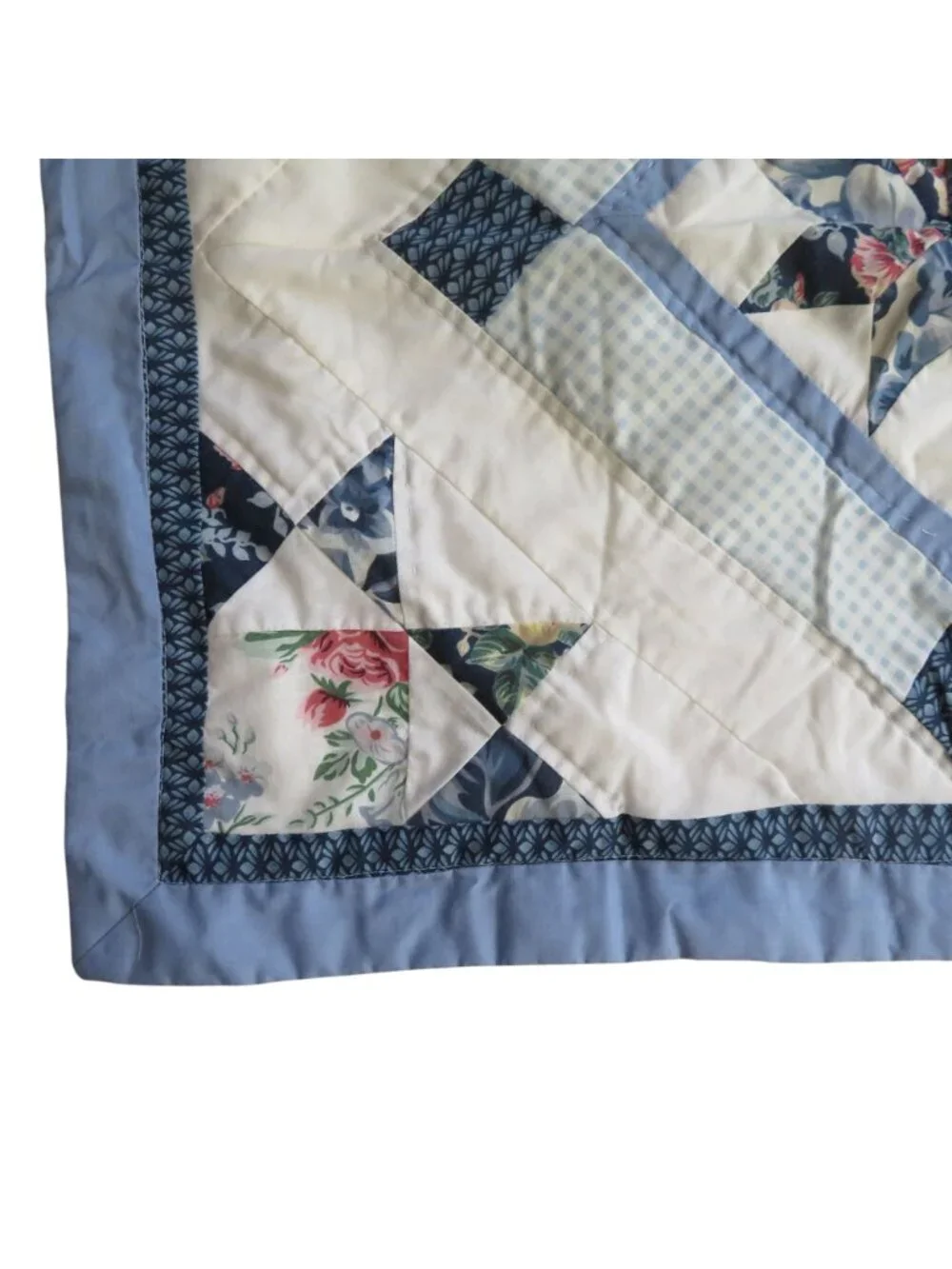 Vintage Set of 2 Hand Quilted Blue White Floral Star Patchwork Shams 20